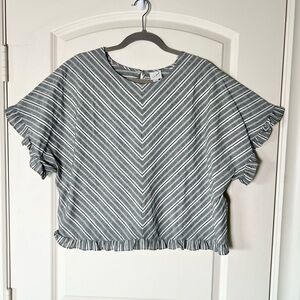A New Day Ruffle trim crop top black and white and gray